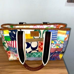 COACH BRIGHT MULTICOLOR FABRIC PATCHWORK TOTE BAG